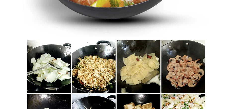 32cm Iron Wok Craft Wok Traditional Hand Hammered Chinese Carbon Steel Wok Iron Pot for Induction,Gas,Suitable for All Stoves
