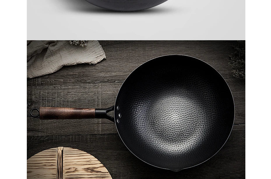 32cm Iron Wok Craft Wok Traditional Hand Hammered Chinese Carbon Steel Wok Iron Pot for Induction,Gas,Suitable for All Stoves