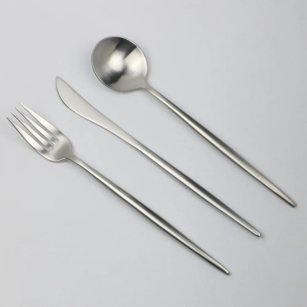 Matte Silver Dinnerware Set 18/10 Stainless Steel Cutlery Set Dessert Fork Knives Spoon Chopsticks Silverware Steak Tableware