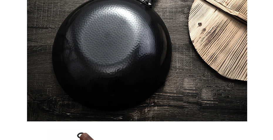 32cm Iron Wok Craft Wok Traditional Hand Hammered Chinese Carbon Steel Wok Iron Pot for Induction,Gas,Suitable for All Stoves
