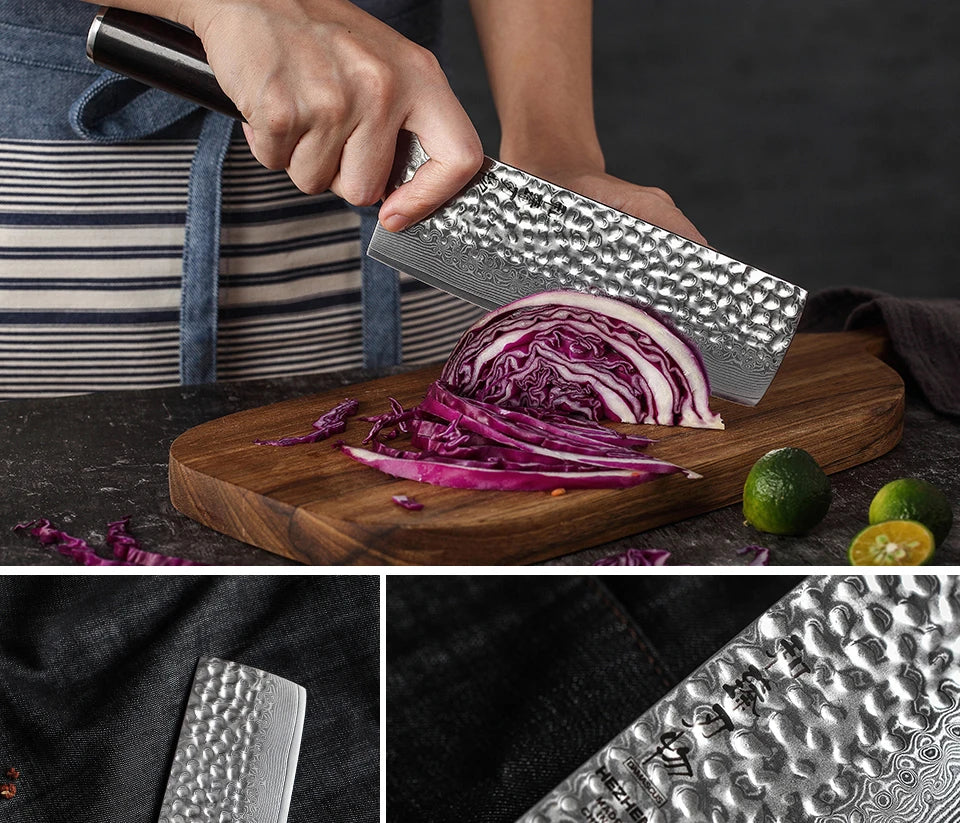 Kitchen Knife 6.8'' Nakiri Knife Japanese Damascus Steel Butcher Meat Cleaver Vegetable Knives Cooking Cutter Ebony Handle