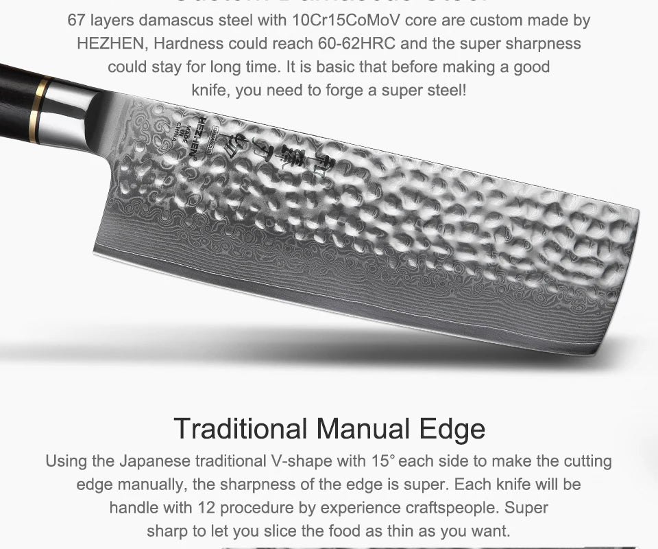 Kitchen Knife 6.8'' Nakiri Knife Japanese Damascus Steel Butcher Meat Cleaver Vegetable Knives Cooking Cutter Ebony Handle