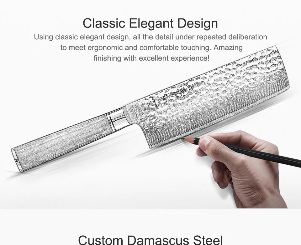 Kitchen Knife 6.8'' Nakiri Knife Japanese Damascus Steel Butcher Meat Cleaver Vegetable Knives Cooking Cutter Ebony Handle