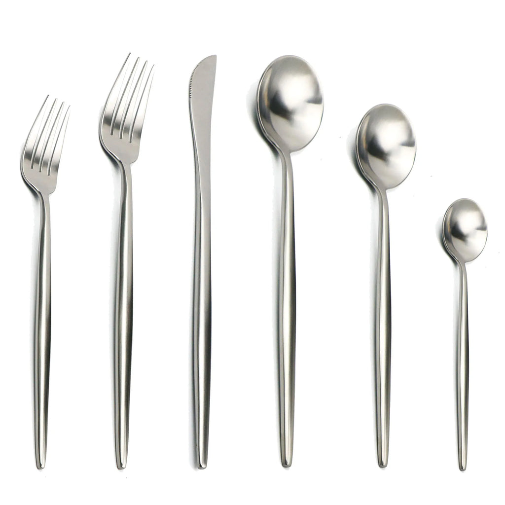 Matte Silver Dinnerware Set 18/10 Stainless Steel Cutlery Set Dessert Fork Knives Spoon Chopsticks Silverware Steak Tableware