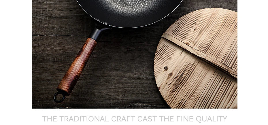 32cm Iron Wok Craft Wok Traditional Hand Hammered Chinese Carbon Steel Wok Iron Pot for Induction,Gas,Suitable for All Stoves
