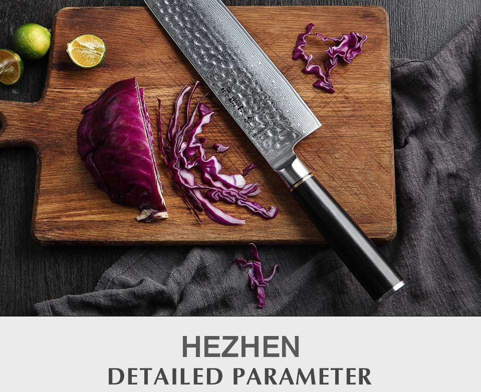 Kitchen Knife 6.8'' Nakiri Knife Japanese Damascus Steel Butcher Meat Cleaver Vegetable Knives Cooking Cutter Ebony Handle
