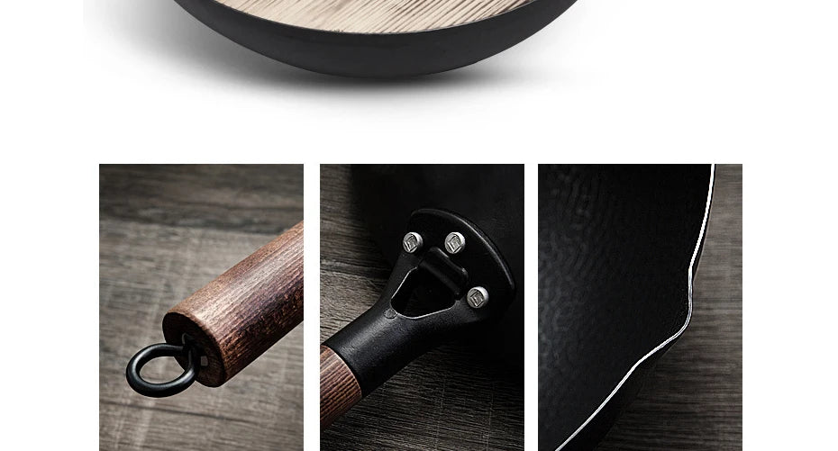 32cm Iron Wok Craft Wok Traditional Hand Hammered Chinese Carbon Steel Wok Iron Pot for Induction,Gas,Suitable for All Stoves