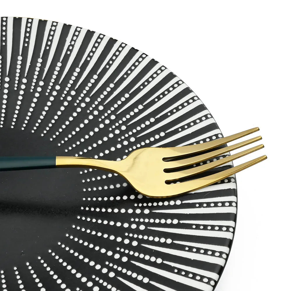 24Pcs Stainless Steel Dinnerware Set Kitchen Green Gold Cutlery Set Knife Fork Spoon Flatware Tableware Western Silverware Set