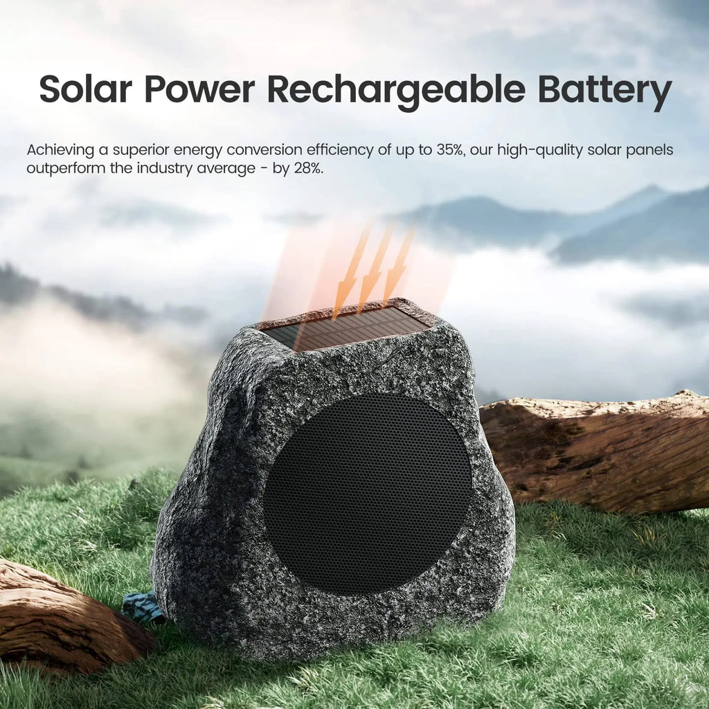 Outdoor Rock Blue Grey Speakers Wireless Patio Speaker Solar Powered Rechargeable Battery Perfect for Pool Patio Deck Garden