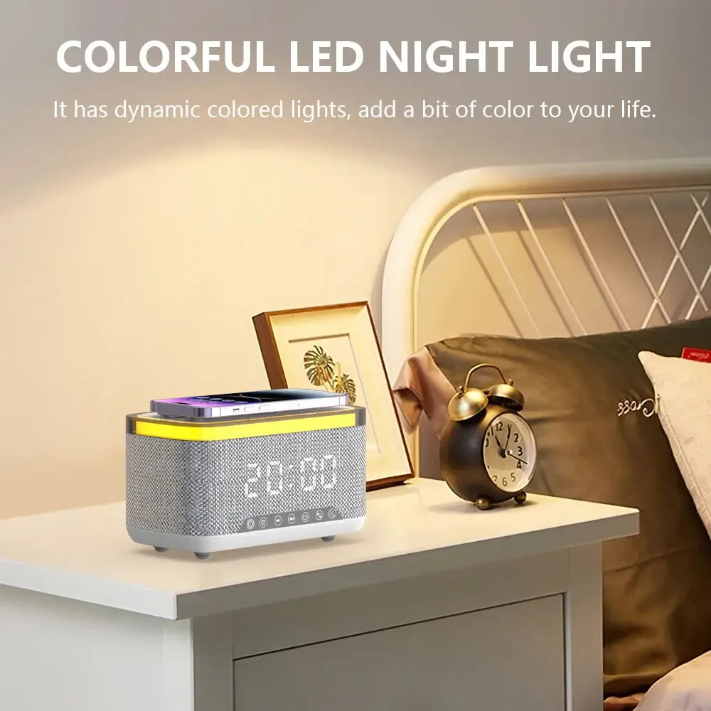 Portable Speakers with Alarm Clock Smart Colorful RGB Night LED Flashing Light Lamp Wireless Charging Desktop Indoor Sleep Aid