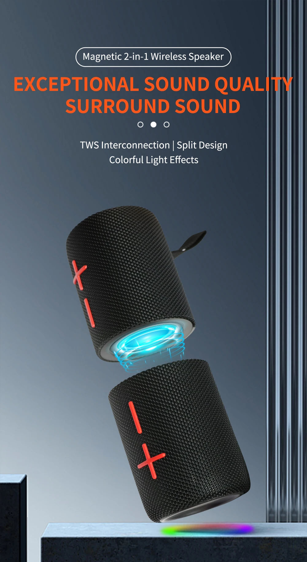 Dual Magnetic BT5.3 Speaker, IPX6 Waterproof Portable Wireless Speakers 24H Playtime Multiple Pairing for Home,Outdoor or Travel