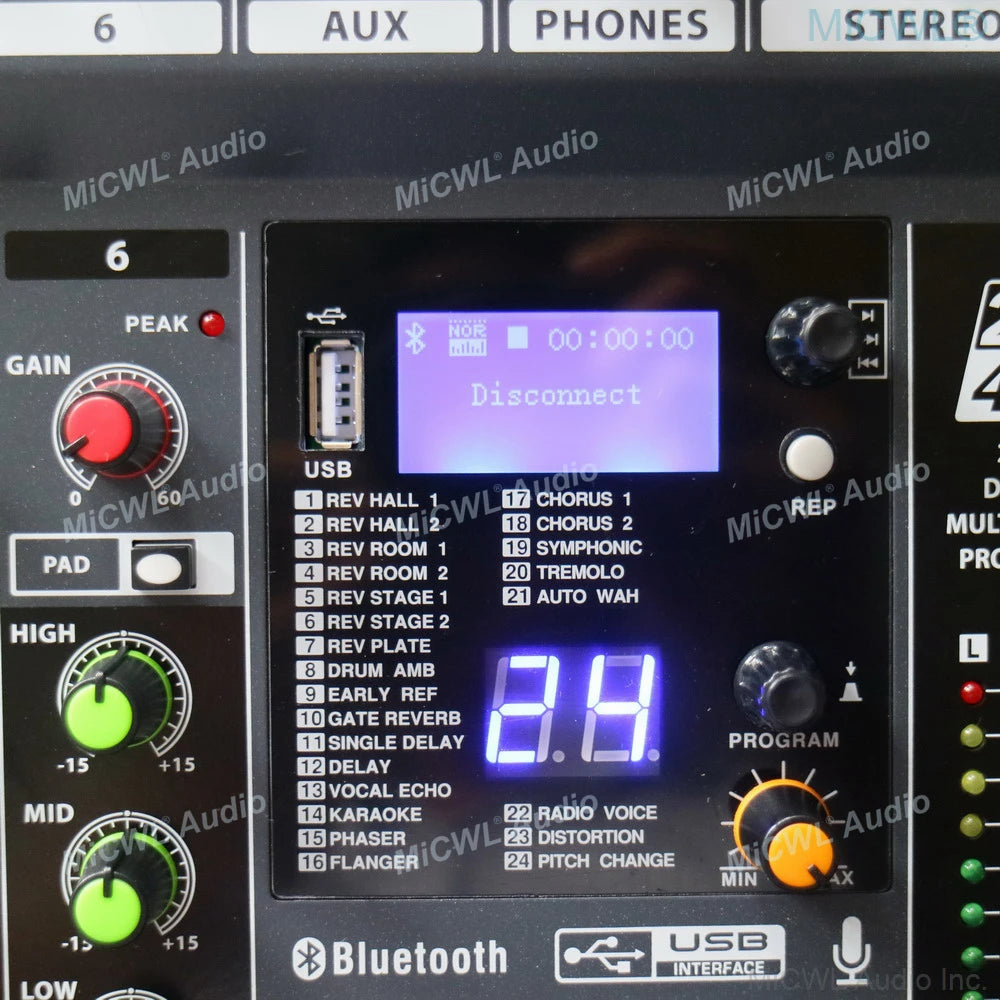 MiCWL 8 Channel Sound Mixng Console Audio DJ Controller Mixer 48V DSP Bluetooth