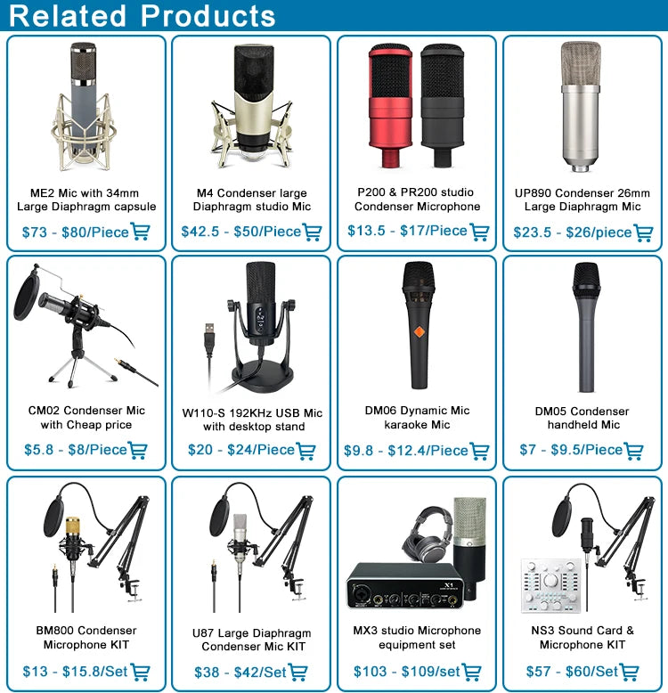 MY MIC M2 Professional Condenser  Microphone Studio Equipment with Large Diaphragm Cardioid Microphone for Vocal Recording Room