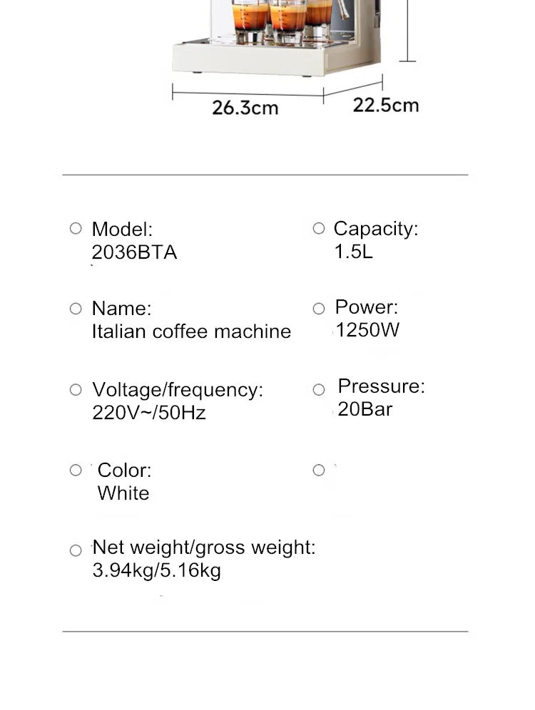 Coffee Maker Stainless Steel Italian Household Small Semi-Automatic Coffee Machine Steam Milk Bubble Concentration Office Steam