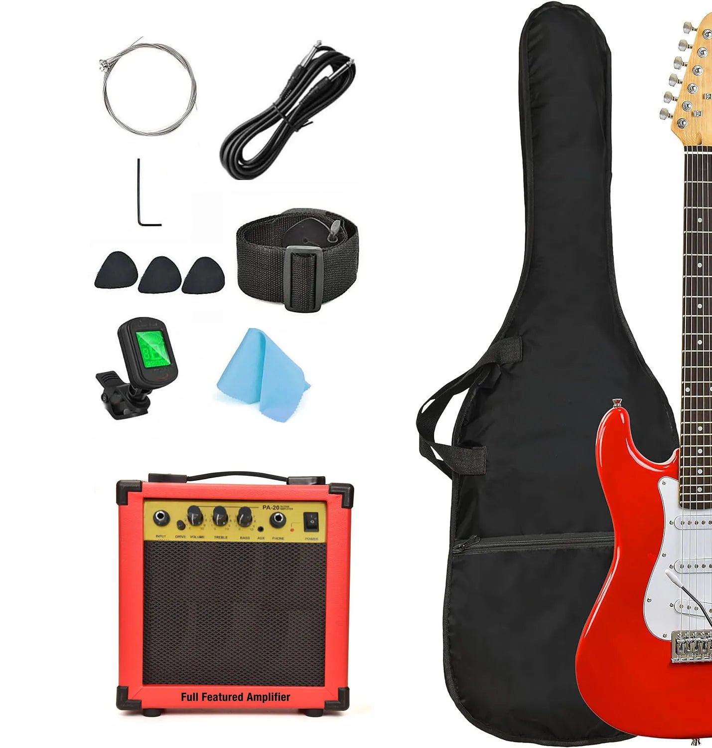 FCC Certified Electric Guitar with 10 Watt Amplifier Complete Kit-Beginner-Friendly Musical Instrument Includes Tuner Bag