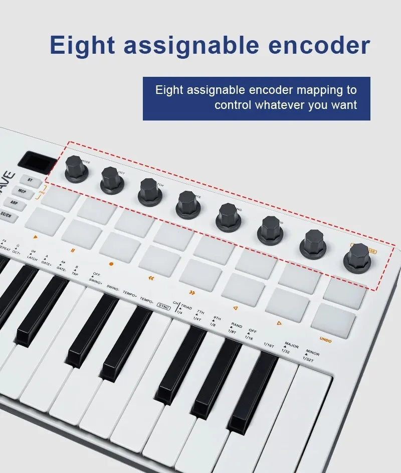 M-VAVE SMK-25 II 25-Key Bluetooth MIDI Controller | 16 RGB Pads, 8 Knobs, 2000mAh, USB-C, Mac/iOS/Android
