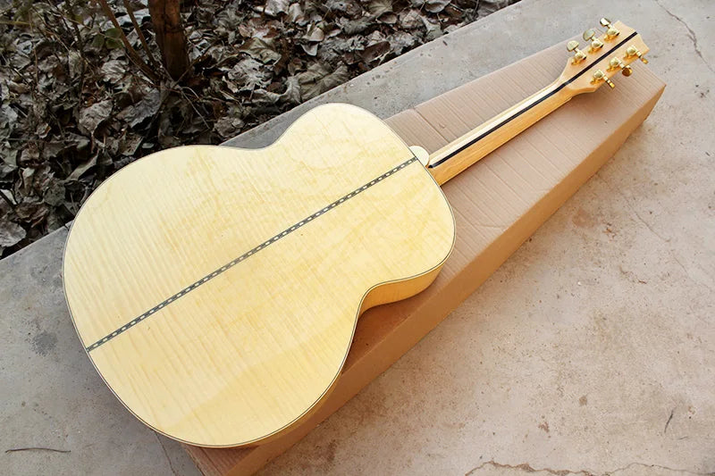 Flyoung 43-Inch SJ-200 Folk Acoustic Guitar Rounded Corner Spruce Top Maple Back Sides Basswood Body Ebony