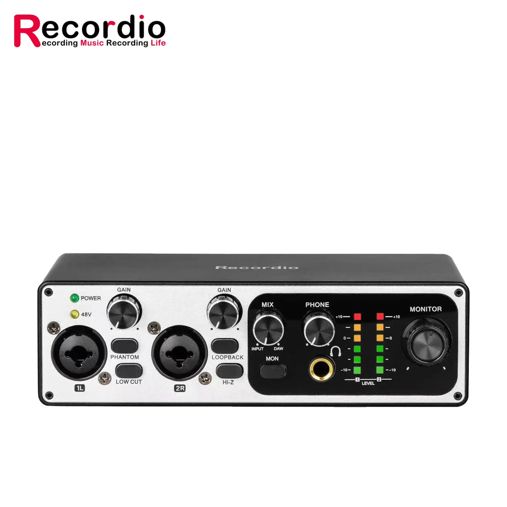 Recordio GAX-MB22 USB Audio Interface — 24-Bit/192kHz | 48V Phantom Power | XLR, 6.5mm & 3.5mm | Recording, Streaming & Podcasting