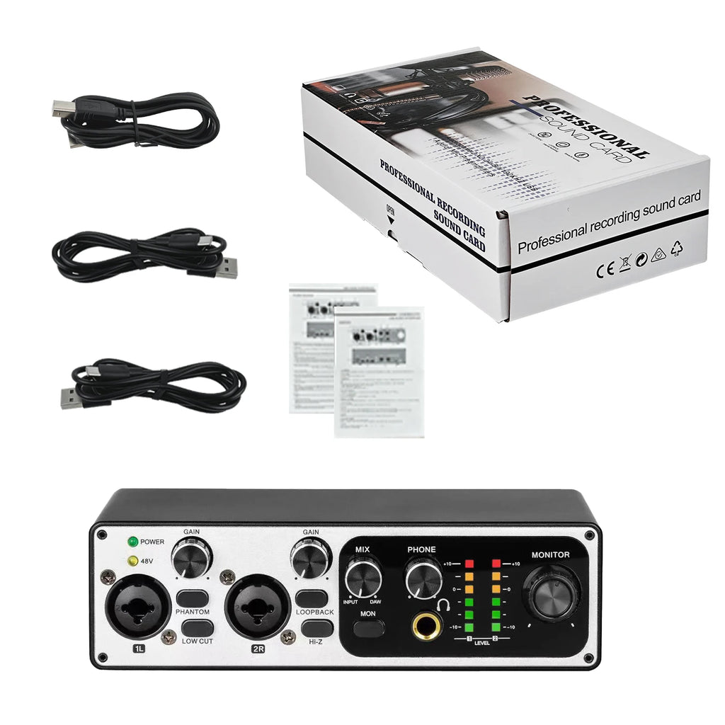 Recordio GAX-MB22 USB Audio Interface — 24-Bit/192kHz | 48V Phantom Power | XLR, 6.5mm & 3.5mm | Recording, Streaming & Podcasting