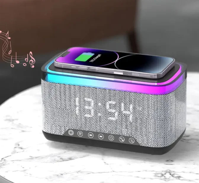 Portable Speakers with Alarm Clock Smart Colorful RGB Night LED Flashing Light Lamp Wireless Charging Desktop Indoor Sleep Aid