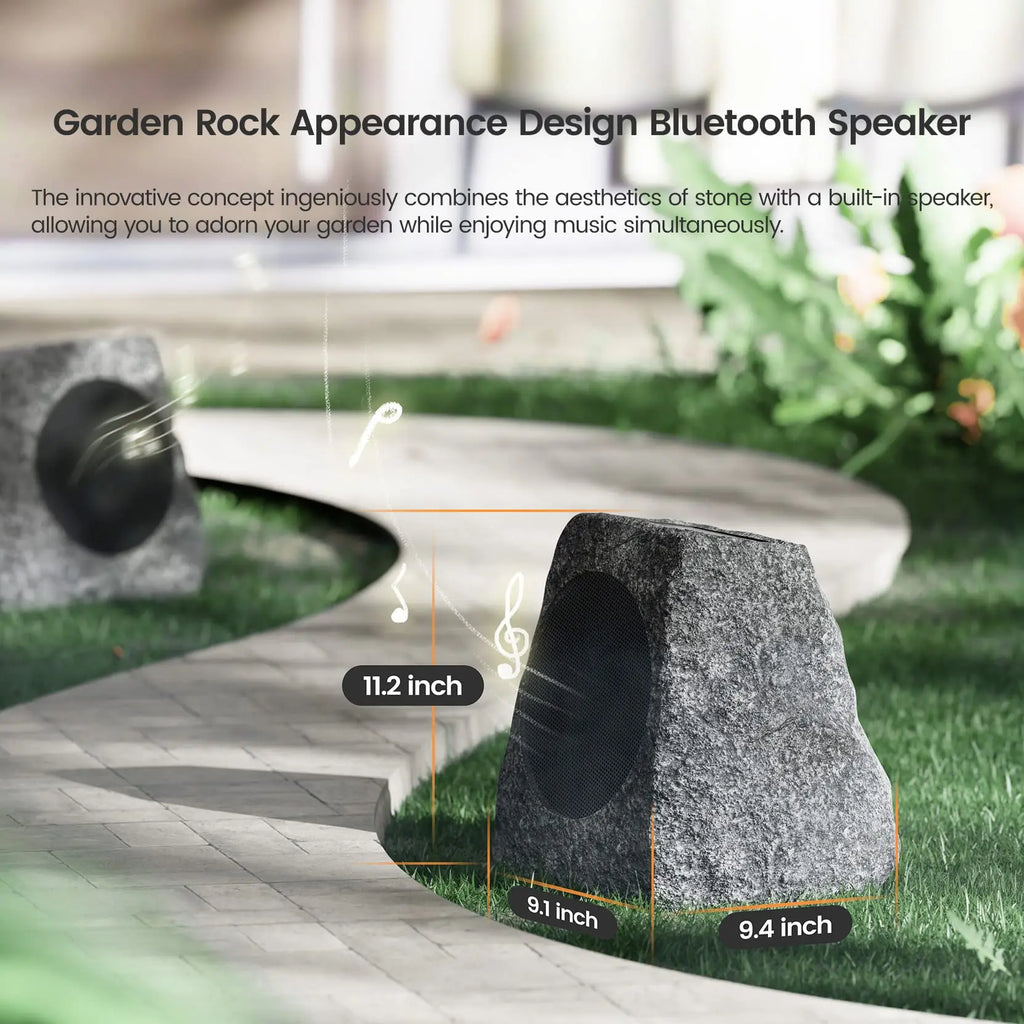 Outdoor Rock Blue Grey Speakers Wireless Patio Speaker Solar Powered Rechargeable Battery Perfect for Pool Patio Deck Garden
