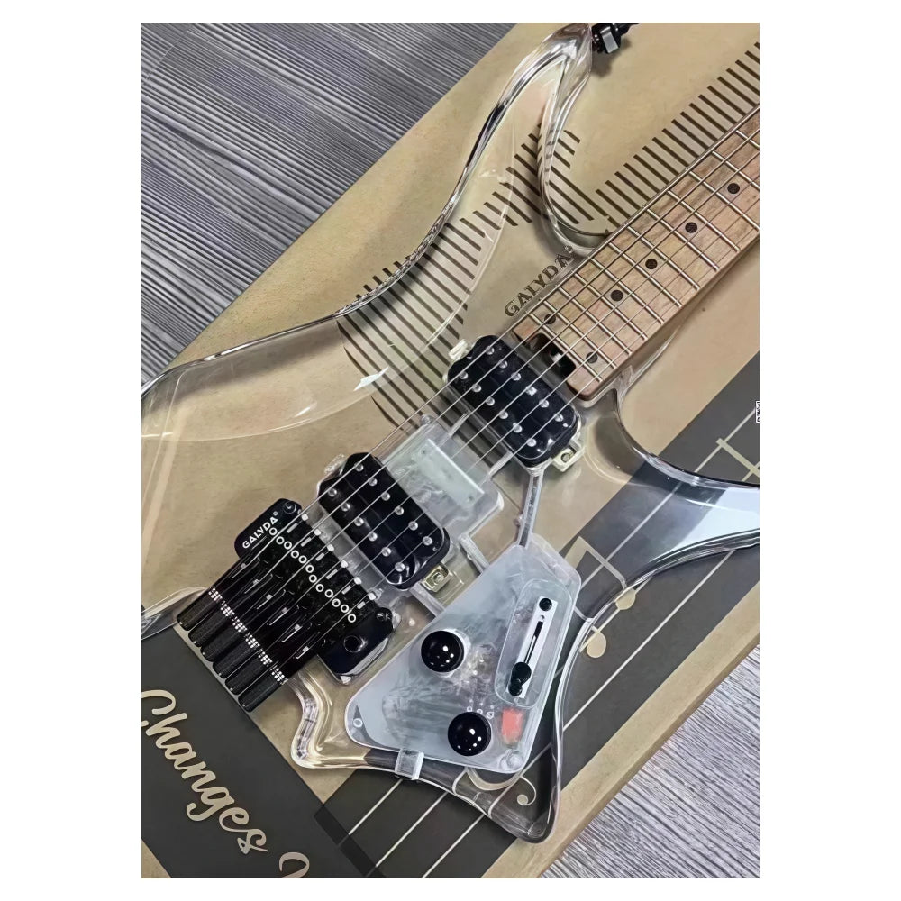 JELO Factory 39-Inch Electric Guitar with Headless Style Acrylic Body 24 Frets AAA Rosewood Fingerboard 6 Strings