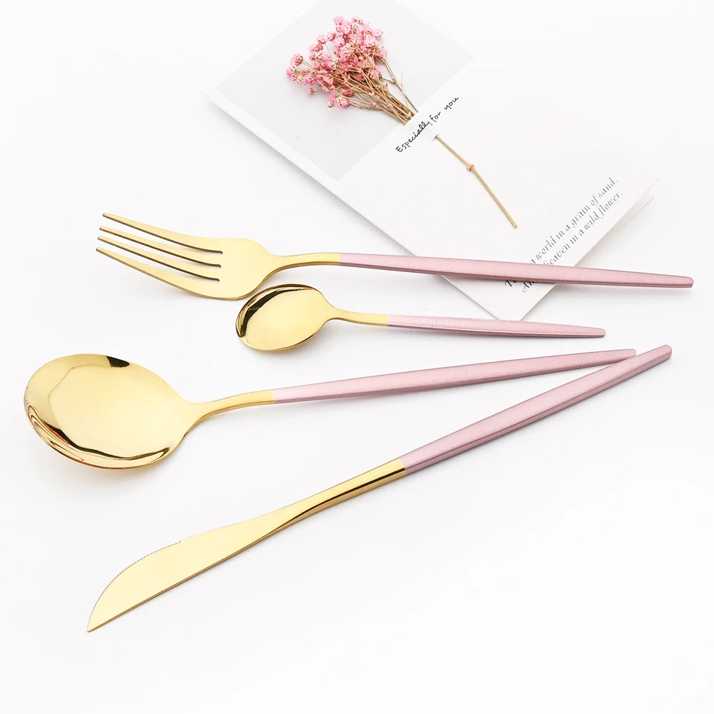 Silverware Mint Green Silver 5pcs/set Dinnerware Cutlery Knife Cake Fork Coffee Tea Spoon Stainless Steel Flatware Tableware Set
