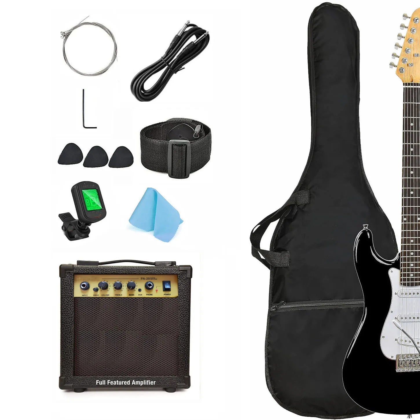 FCC Certified Electric Guitar with 10 Watt Amplifier Complete Kit-Beginner-Friendly Musical Instrument Includes Tuner Bag