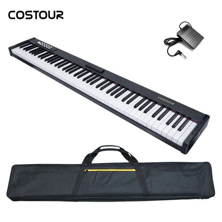 Costour HQB1-88 88-Key Touch-Sensitive Electronic Keyboard | Bluetooth, 128 Tones, Dual Speakers, MIDI, USB