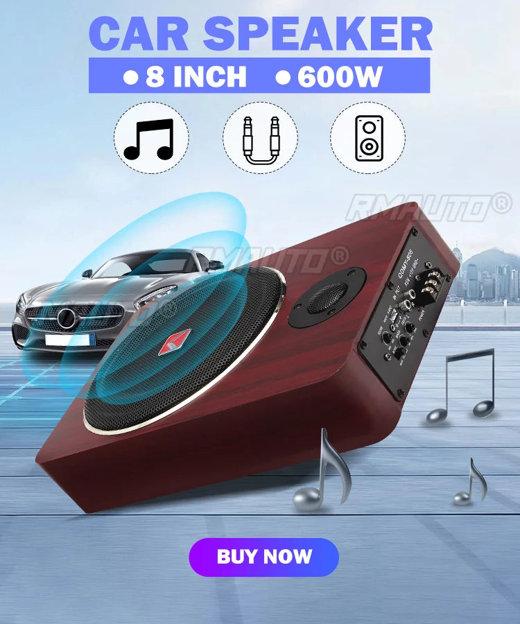 8 Inch 600W  Car Subwoofers Speaker12V Auto Active Power Audio Stereo Brass Subwoofer Amplifier Speakers