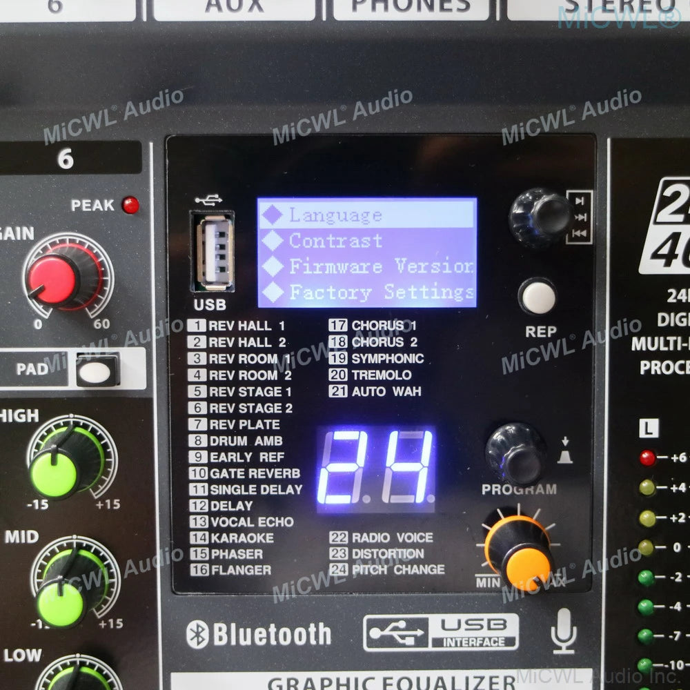 MiCWL 8 Channel Sound Mixng Console Audio DJ Controller Mixer 48V DSP Bluetooth