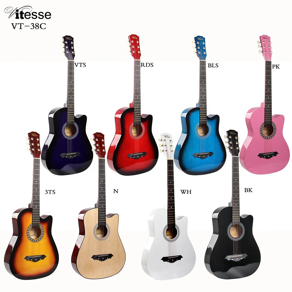Best Price Professional Beginner Practice Wholesale 38 Inch Cutaway Basswood Body Acoustic Guitar for Sale