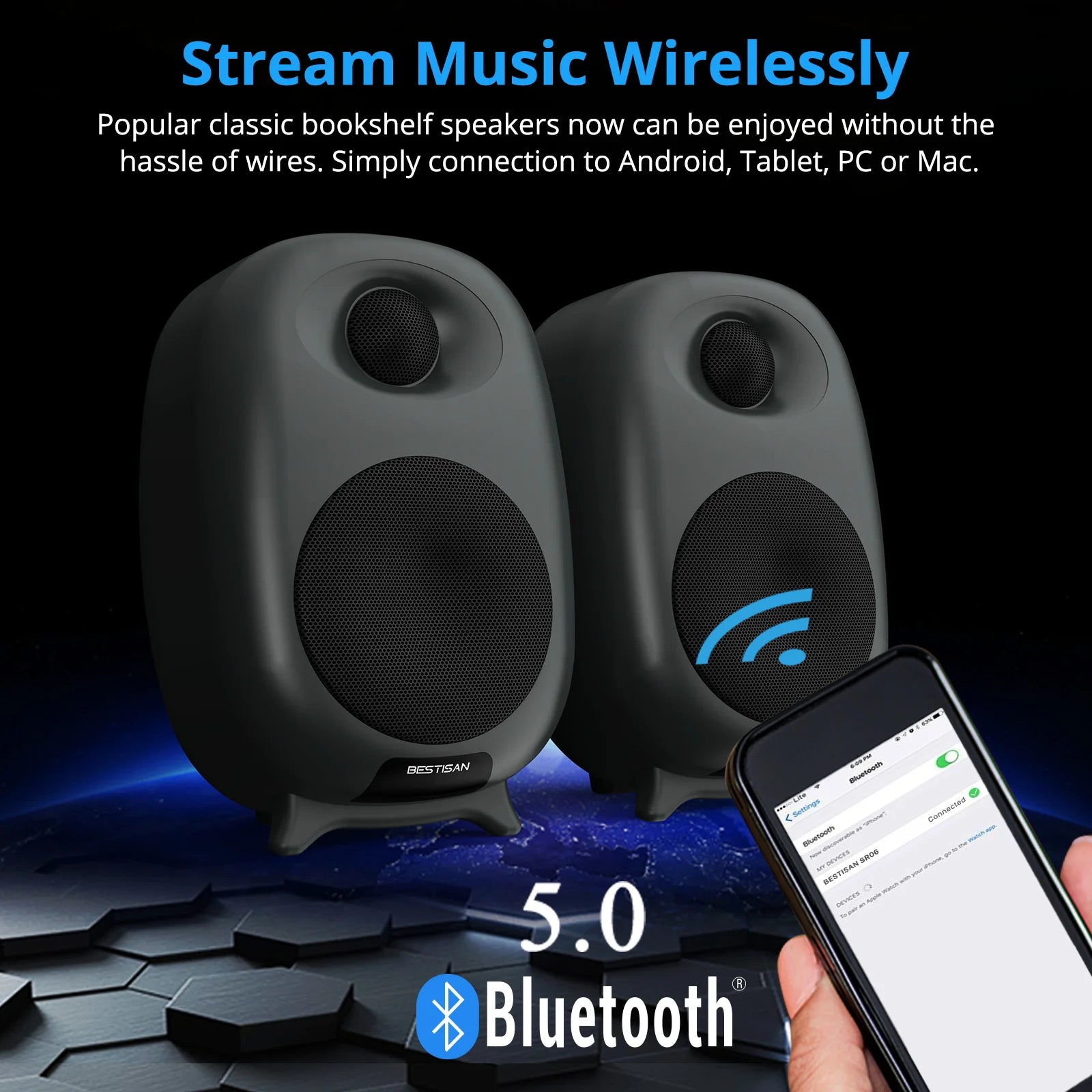 3-Inch High-End Audiophile Home Bookshelf Active Hi-Fi Speakers 50-100W 35Hz-22kHz Two-Way RGB LED Gaming Party Speakers