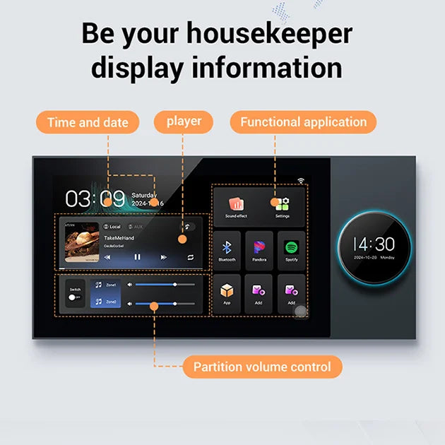 TUOAN Tuya Smart Home Zigbee Gateway Wifi Zigbee Smart Control Panel 7 Inch Multi-Function Music With 2 Zones Design