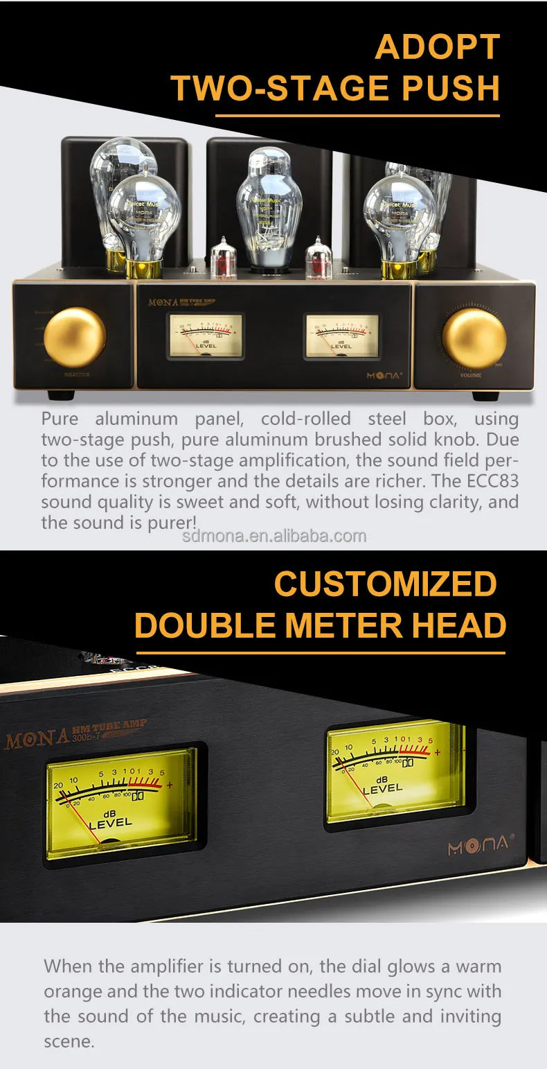 Vintage 300B Tube Amplifier MONA Class Stereo HiFi Amp 274B Rectifier 6SN7&ECC83 Tubes Retro VU Meter Pure Warm Analog Music