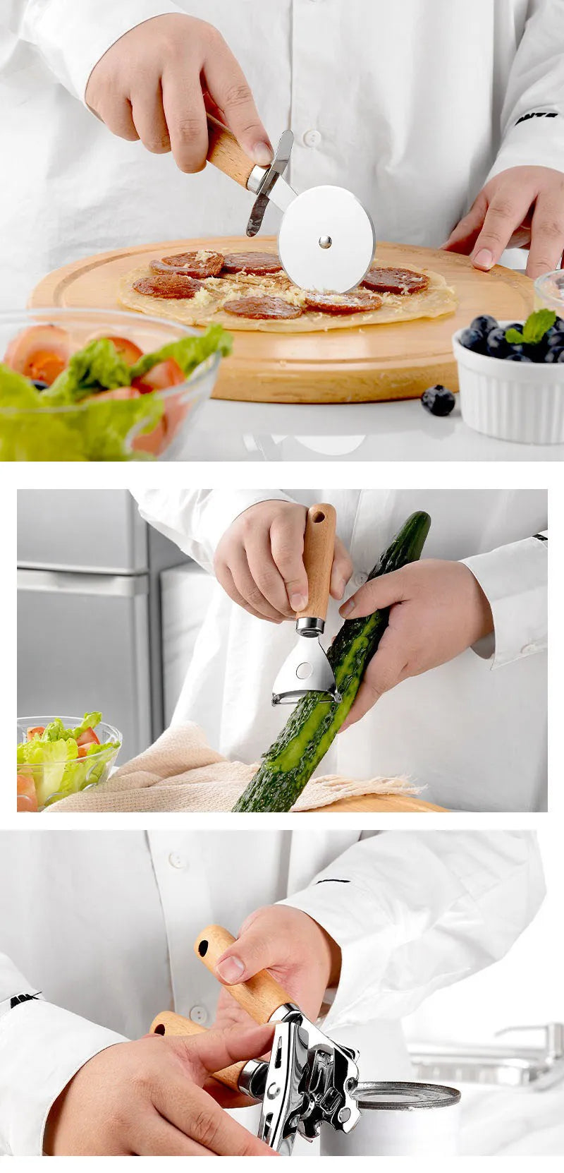 Cooking Utensils Set With Wooden Handle Can Opener Baking Set Cooking Tool Kitchenware Pizza Peeler Cheese Knife Kitchen Gadget