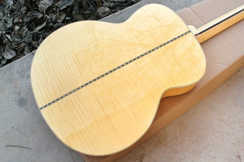 Flyoung 43-Inch SJ-200 Folk Acoustic Guitar Rounded Corner Spruce Top Maple Back Sides Basswood Body Ebony