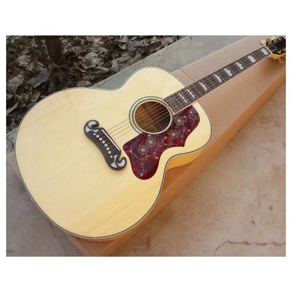 Flyoung 43-Inch SJ-200 Folk Acoustic Guitar Rounded Corner Spruce Top Maple Back Sides Basswood Body Ebony