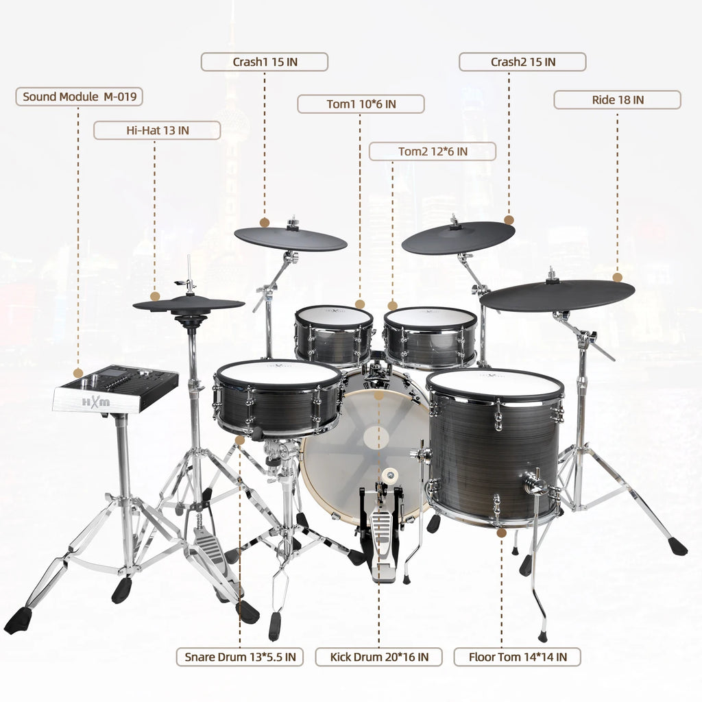 HXM Electronic Drum Professional Manufacture High-end Electronic Drum 9-piece Mesh Head Drum Set with 18" Cymbal