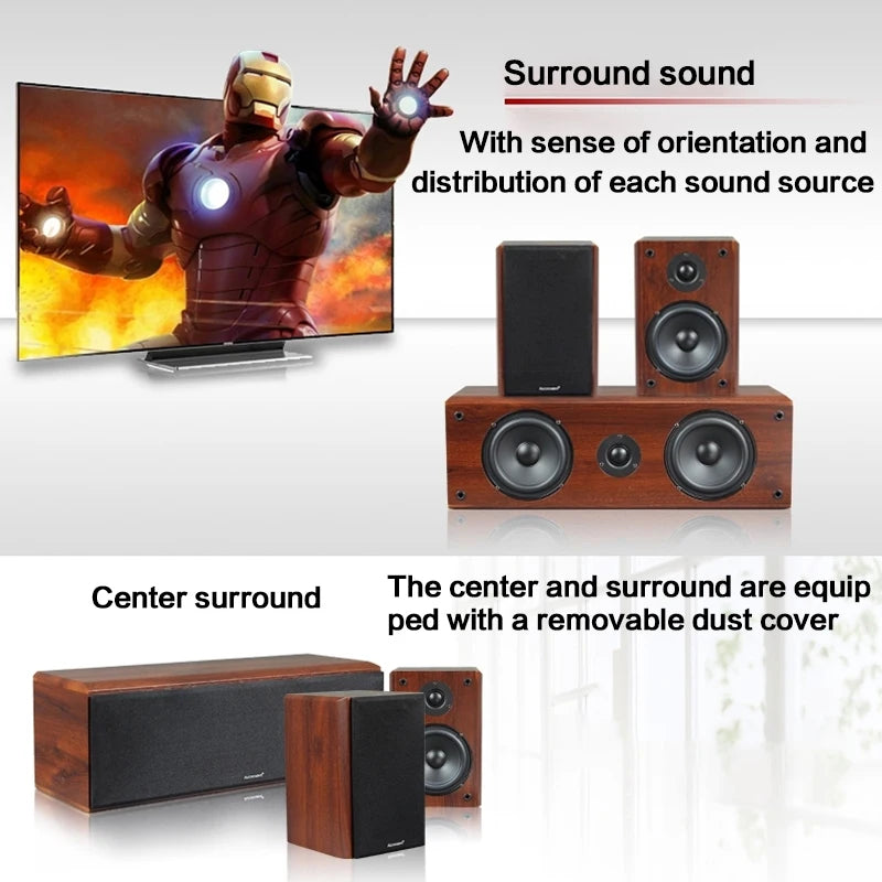 KYYSLB 100W 5 Inch Stereo Surround Center Speakers 4Ohm Sound Wooden Audio Home Theater System HIFI Passive Speakers