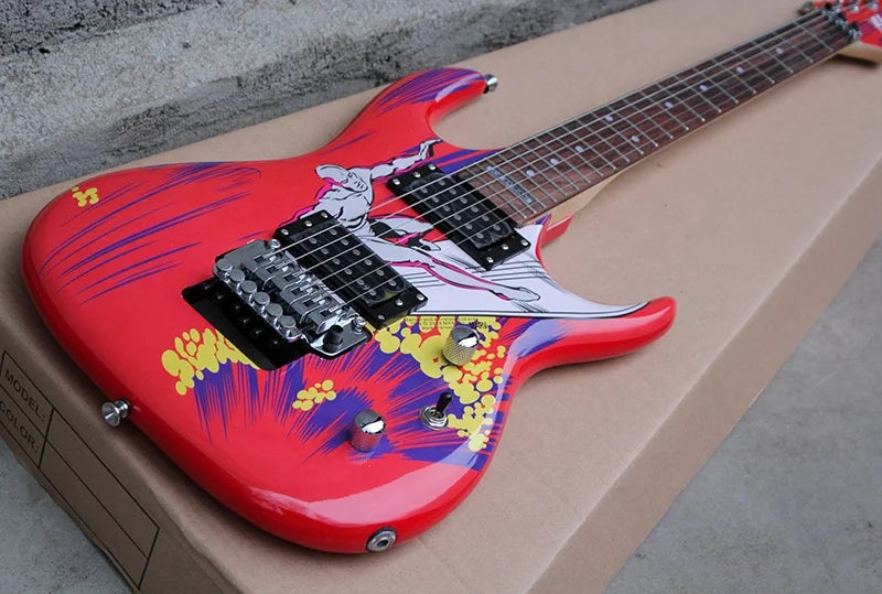 Flyoung Stringed Instrument Red Electric Guitar Floyd Rose Bridge Custom Made