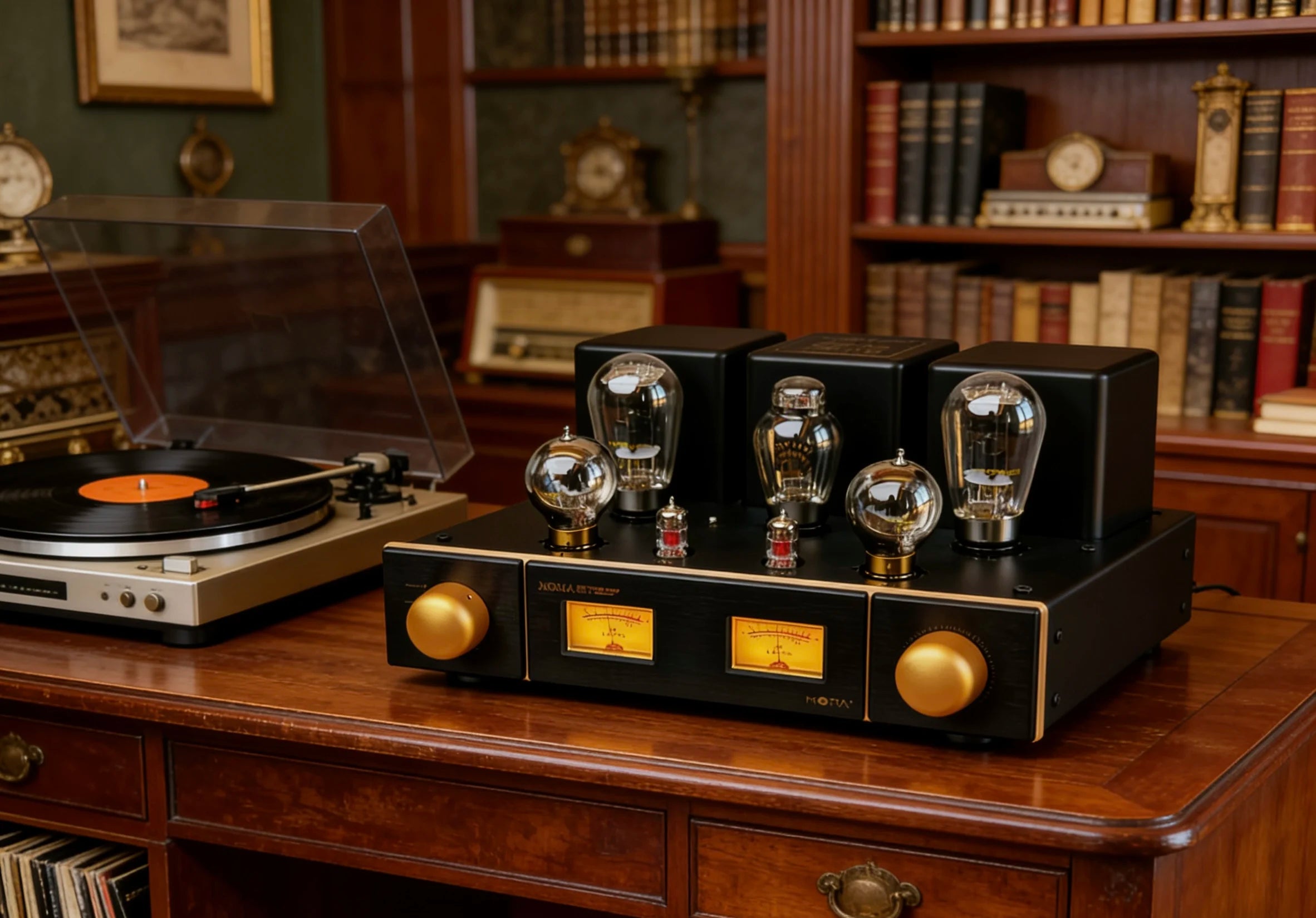 MONA 300B Vintage Tube Amplifier — Class A Stereo HiFi Amp | 274B Rectifier, 6SN7 & ECC83, Retro VU Meter