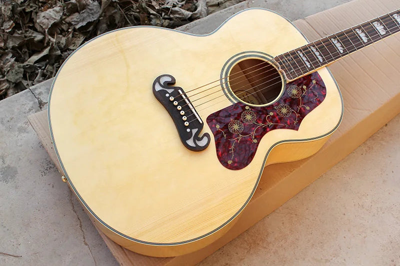 Flyoung 43-Inch SJ-200 Folk Acoustic Guitar Rounded Corner Spruce Top Maple Back Sides Basswood Body Ebony