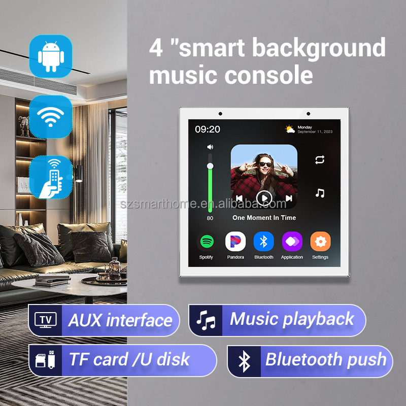 4-Inch Touch Screen Android 11 Wall Mount Amplifier with WiFi Ceiling Speakers Background Music Host Smart Home Smart Device