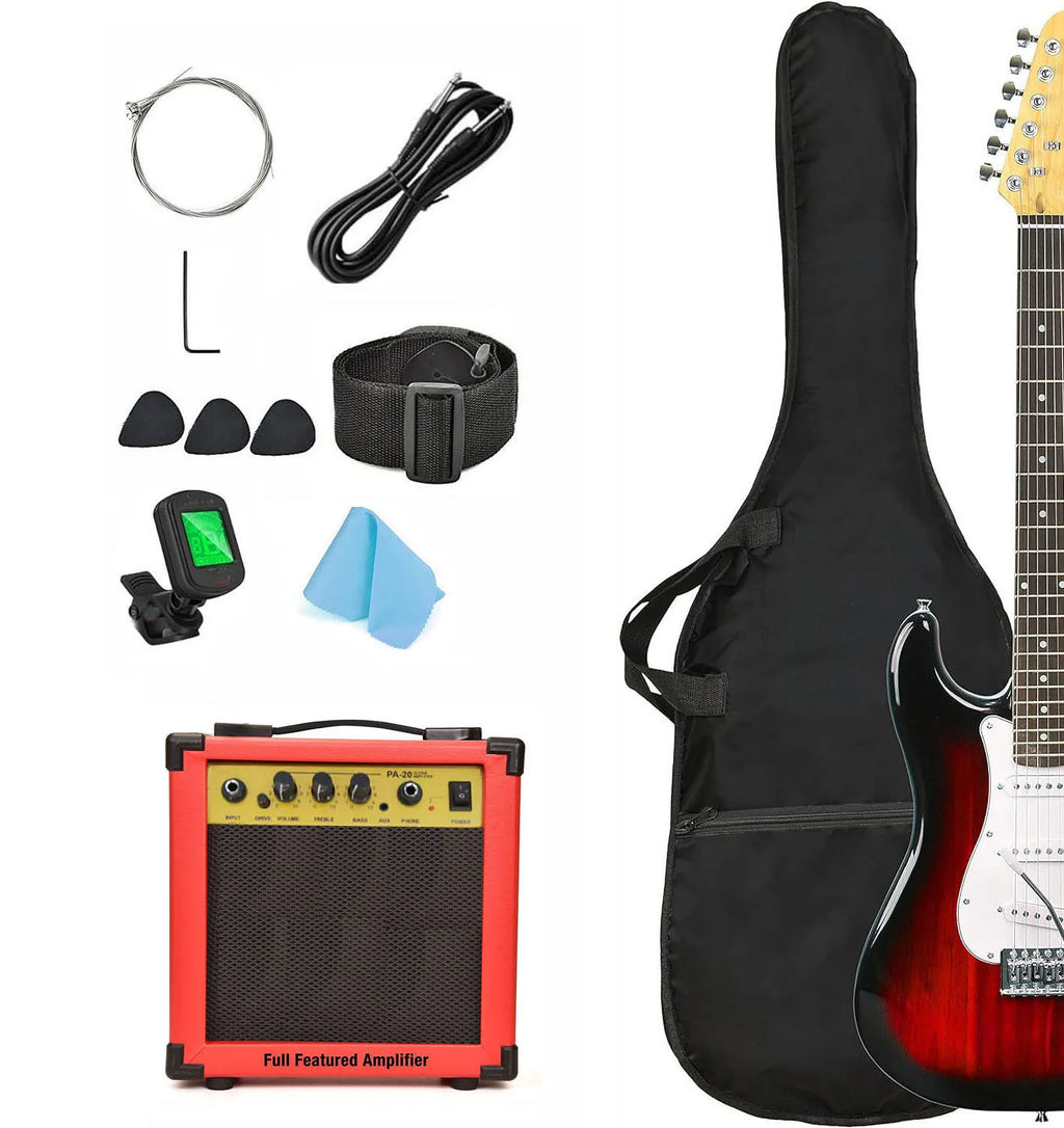 FCC Certified Electric Guitar with 10 Watt Amplifier Complete Kit-Beginner-Friendly Musical Instrument Includes Tuner Bag
