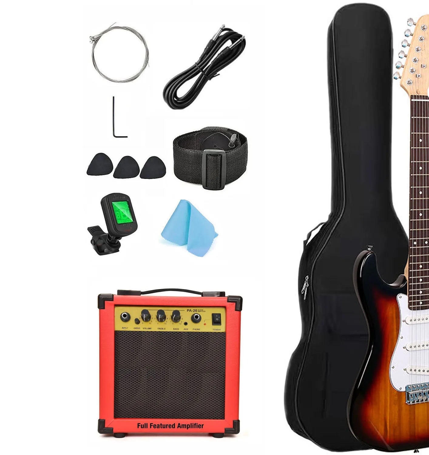 FCC Certified Electric Guitar with 10 Watt Amplifier Complete Kit-Beginner-Friendly Musical Instrument Includes Tuner Bag