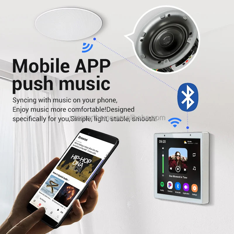 Hxuyun 86N-2 4" Android 11 Wall Mount Smart Music Host | WiFi, Bluetooth 5.0, Ceiling Speaker Amplifier