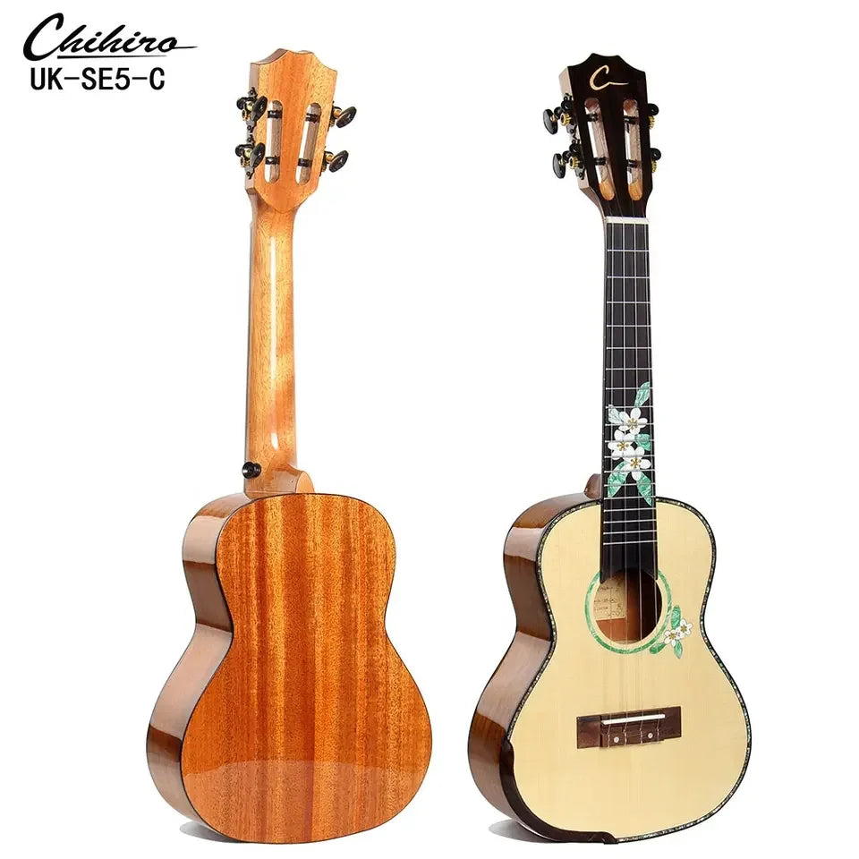 2023 Newest Professional String Instrument Guitar 24" Concert Solid Top KOA Body Acacia Mahogany Glossy Ukulele with Accessories