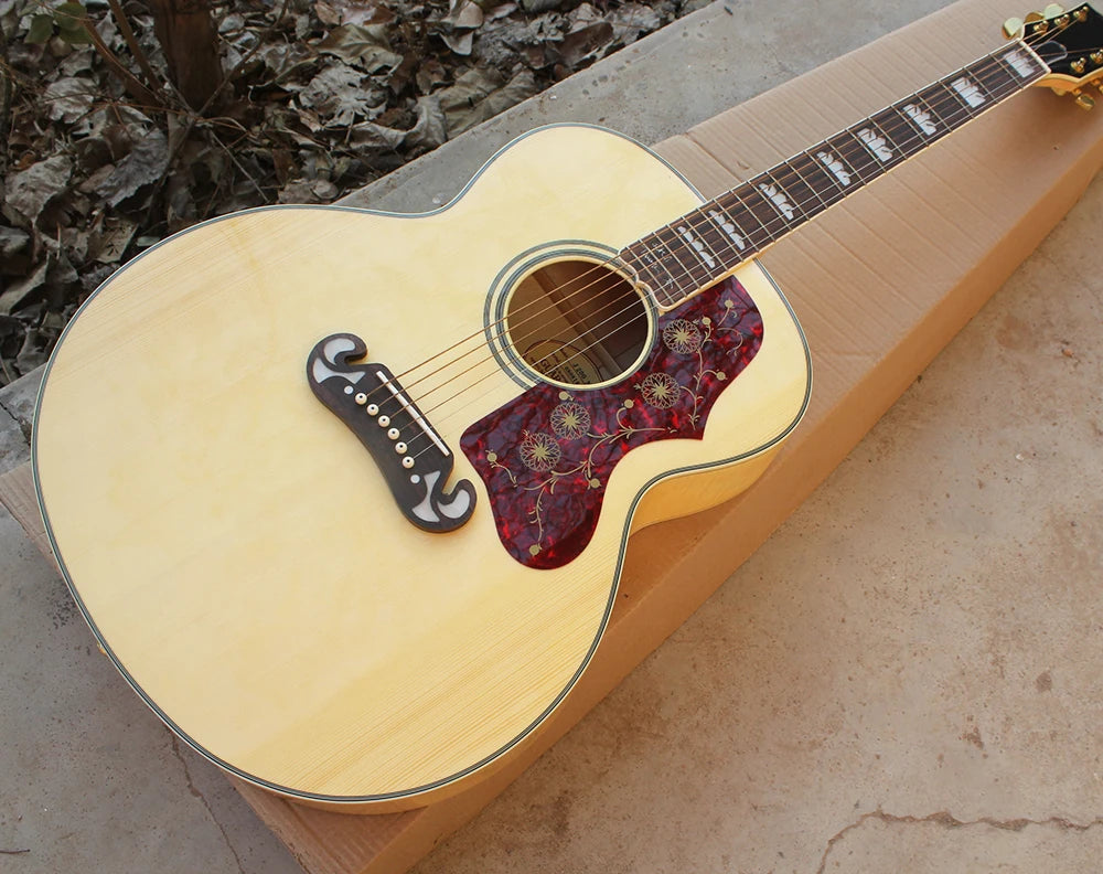 Flyoung 43-Inch SJ-200 Folk Acoustic Guitar Rounded Corner Spruce Top Maple Back Sides Basswood Body Ebony