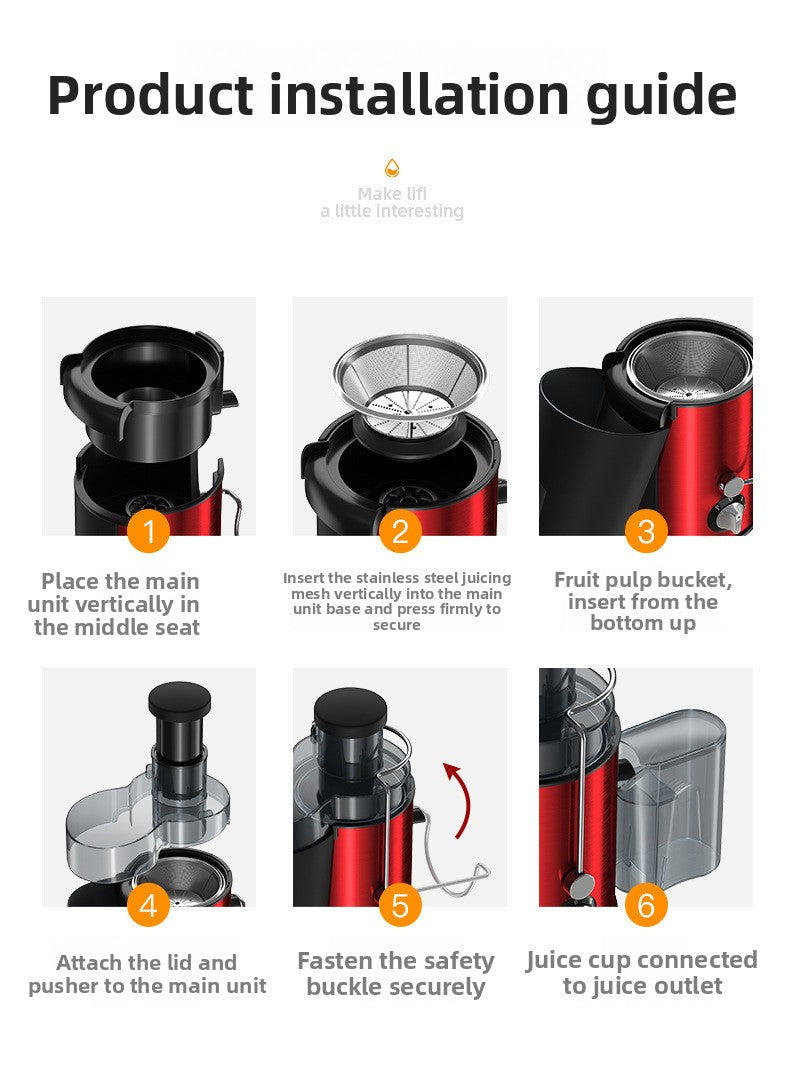 Multifunctional Houseuse Juicer, Fully Automatic Fruit and Vegetable Juicer, Pulp and Juice Separator